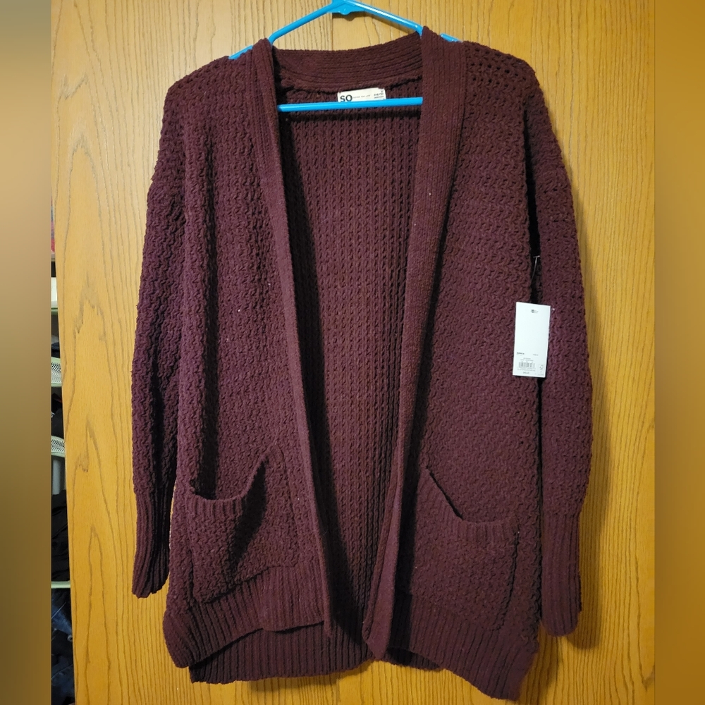 Juniors SO Open Stitch Chenille Cardigan 503 Magma Size Medium